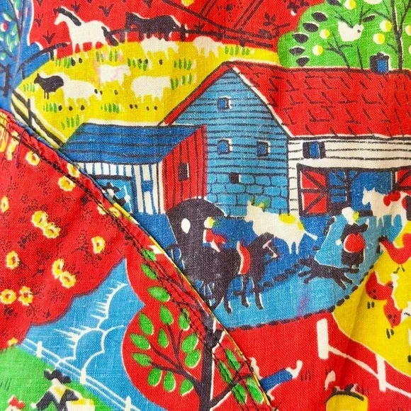 Vintage 1970s Novelty Print Tunic Shirt Jacket Farm Rainbow Retro 70s Groovy - Picture 8 of 8